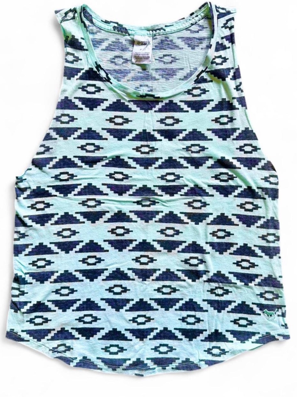 VICTORIA’S SECRET PINK Aztec Print Tank in Mint Blue with Black Print — S